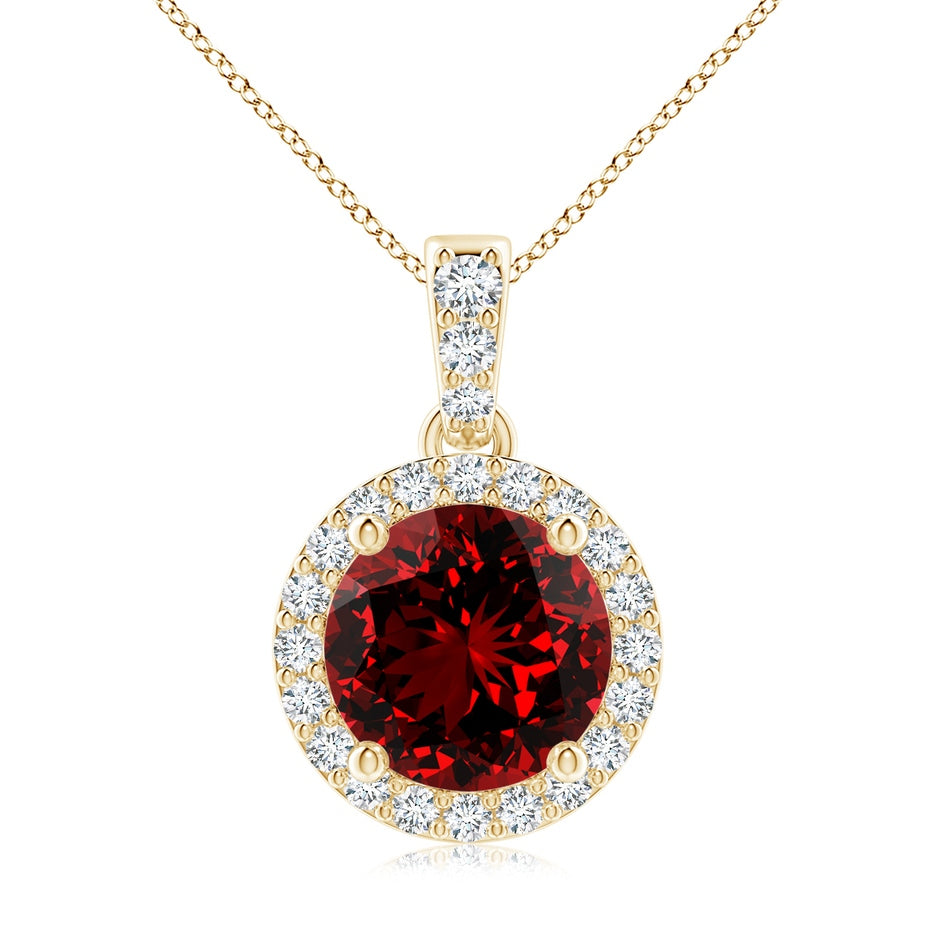 Lab-Grown Round Ruby Dangle Pendant with Lab Diamond Halo