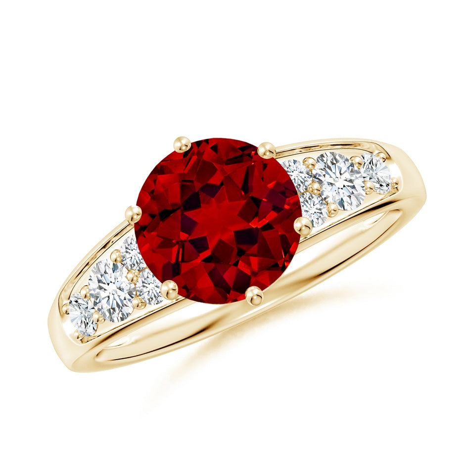 Round Lab-Grown Ruby Tapered Shank Engagement Ring with Diamond Accents