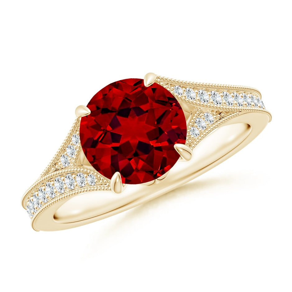 Lab-Grown Vintage Inspired Round Ruby Split Shank Engagement Ring