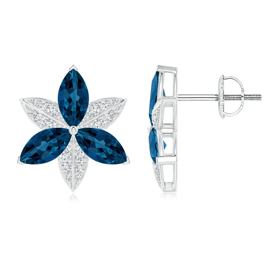 London Blue Topaz and Diamond Trillium Flower Stud Earrings