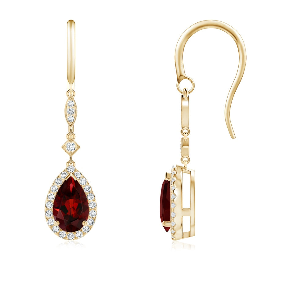 Pear-Shaped Garnet Drop Earrings with Diamond Halo