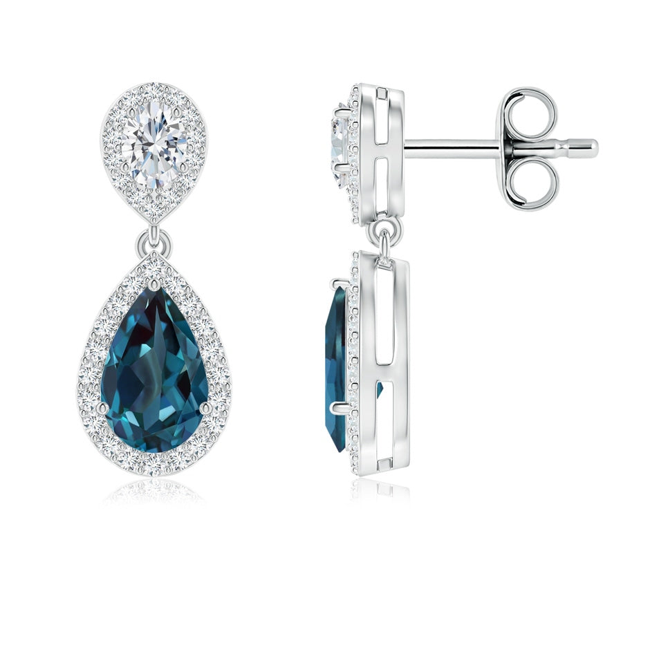 Pear Lab-Grown Alexandrite & Oval Diamond Drop Earrings with Halo