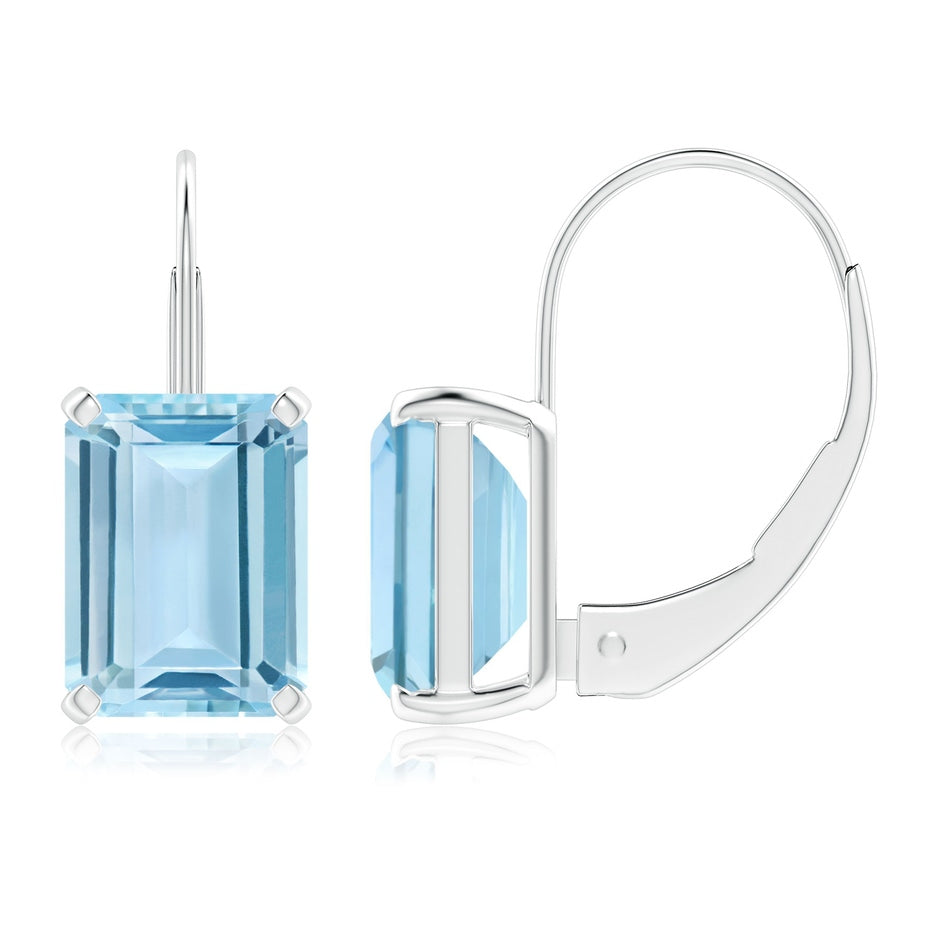 Emerald-Cut Aquamarine Solitaire Leverback Earrings