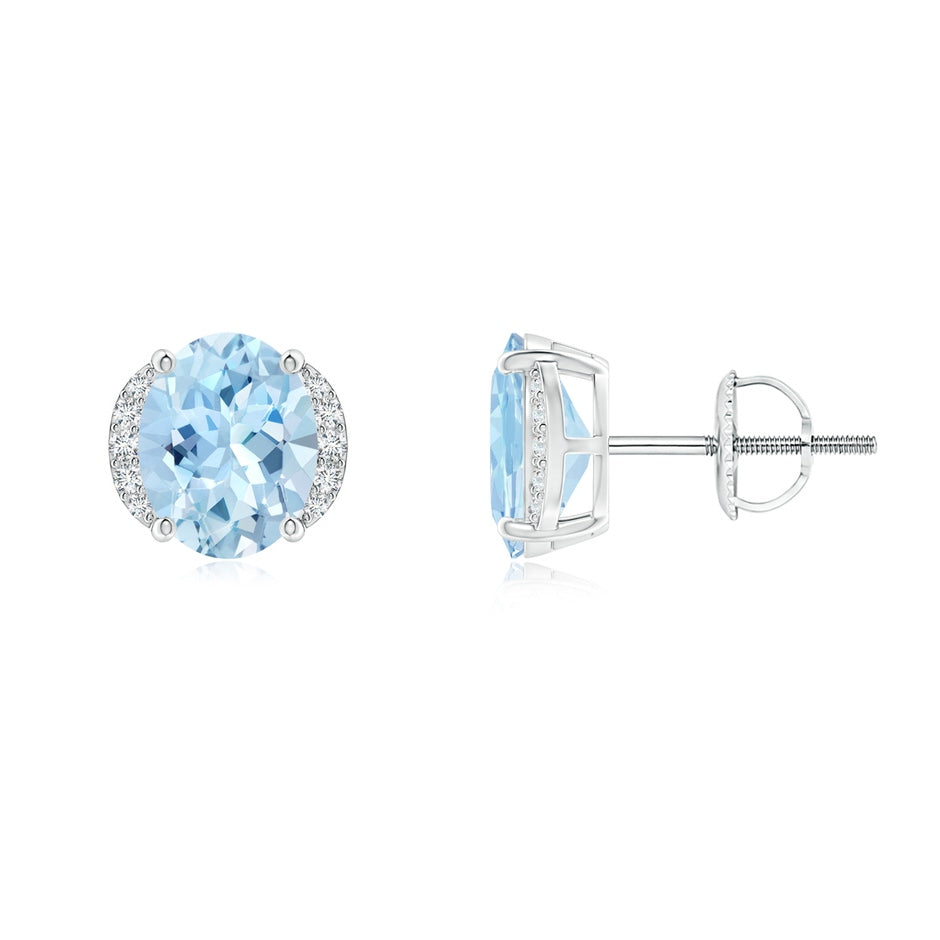 Oval Aquamarine Half Halo Stud Earrings
