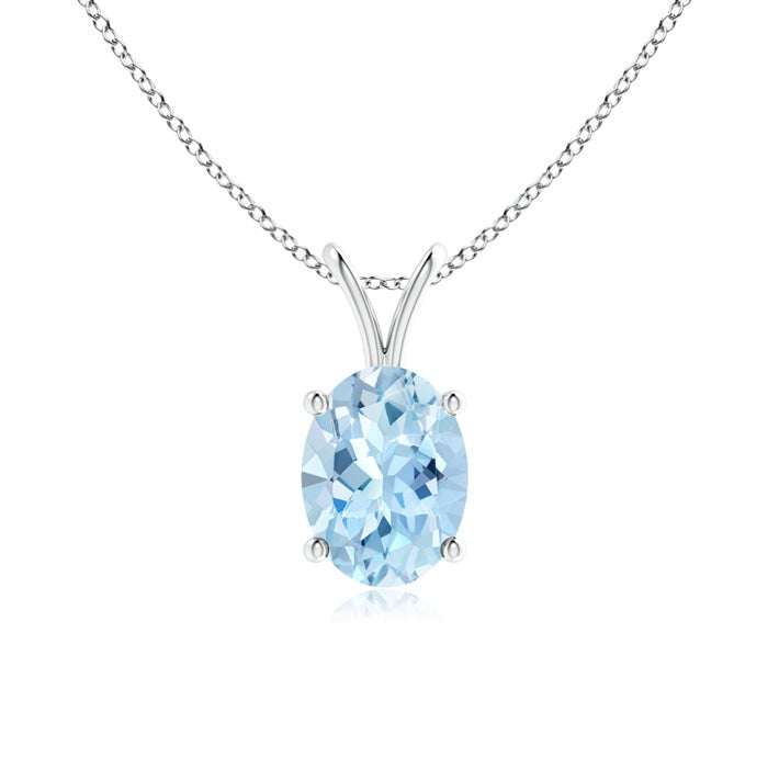 Prong-Set Oval Aquamarine V-Bale Solitaire Pendant
