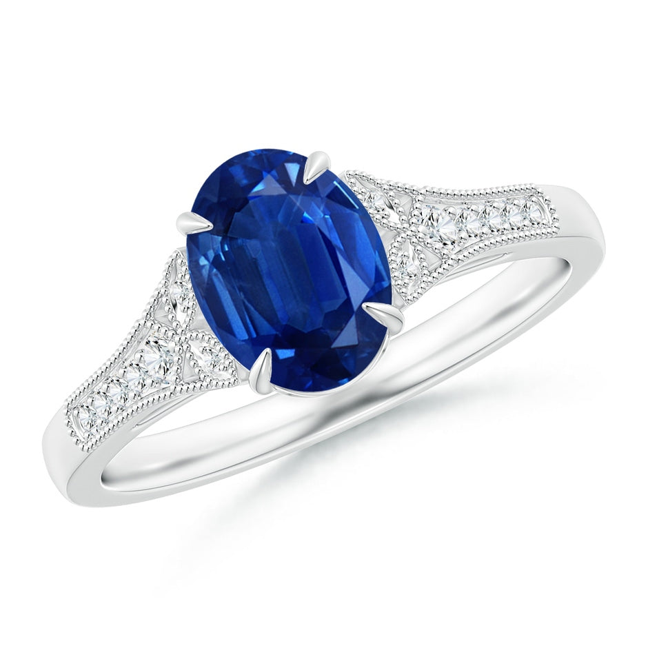 Aeon Vintage Inspired Oval Sapphire Solitaire Engagement Ring with Milgrain