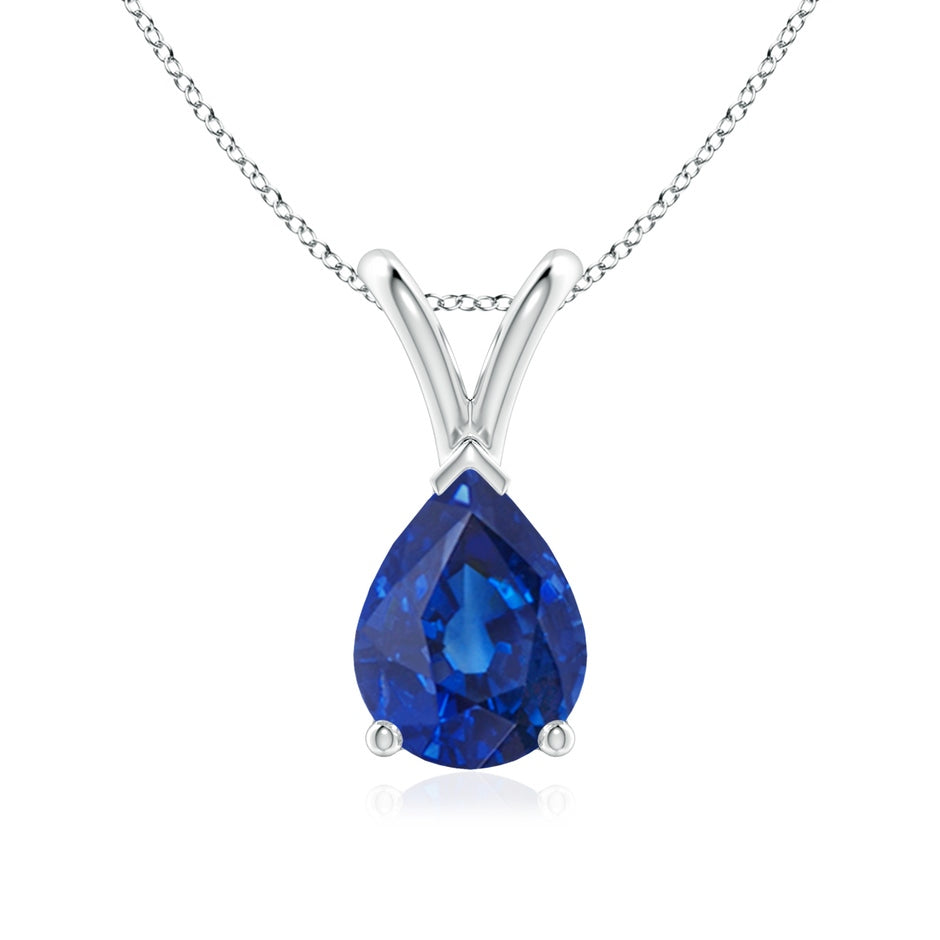 V-Bale Pear-Shaped Blue Sapphire Solitaire Pendant
