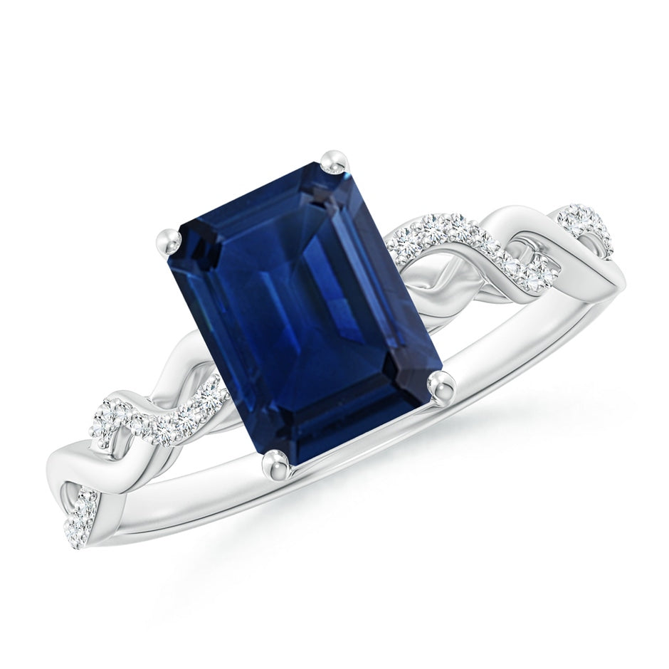 Emerald-Cut Solitaire Sapphire Infinity Twist Ring