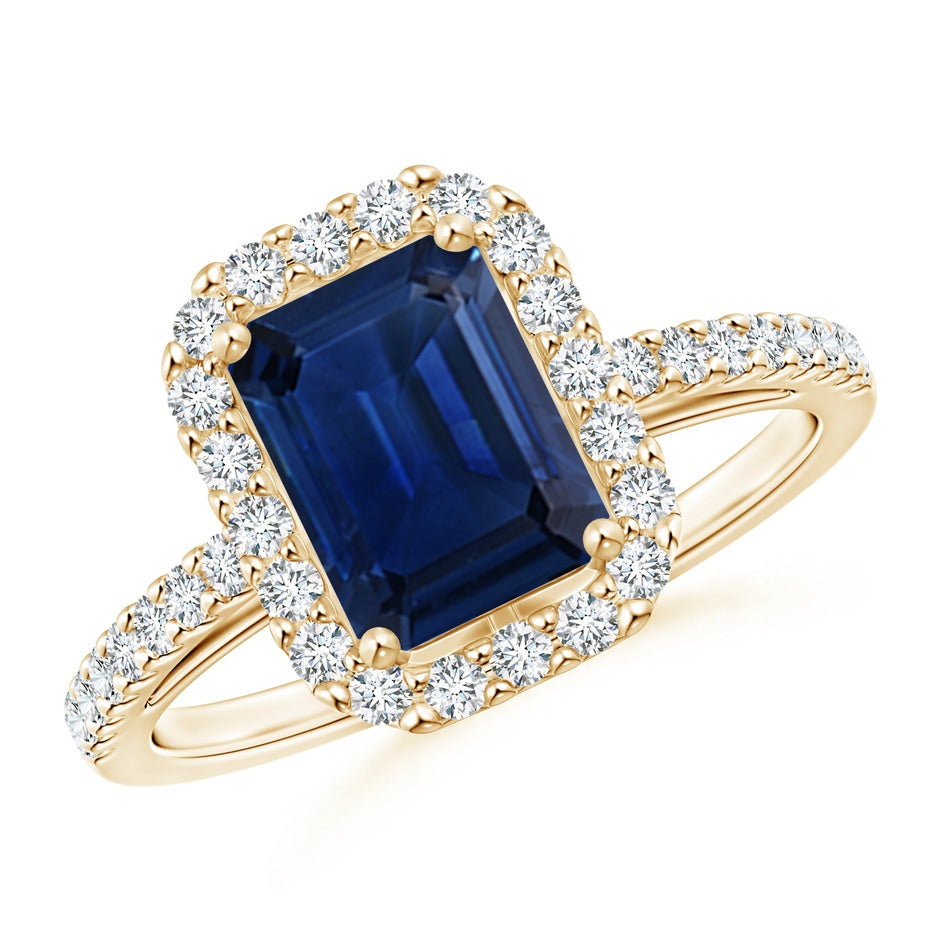 Emerald-Cut Blue Sapphire Halo Ring