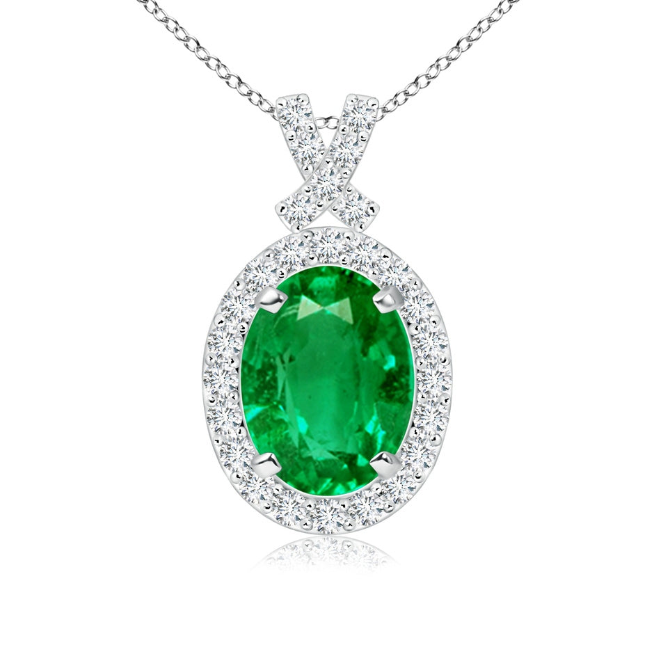 Vintage Style Emerald Pendant with Diamond Halo