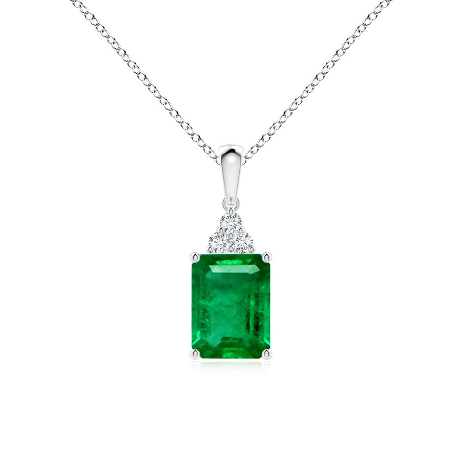 Emerald-Cut Emerald Pendant with Diamond Trio