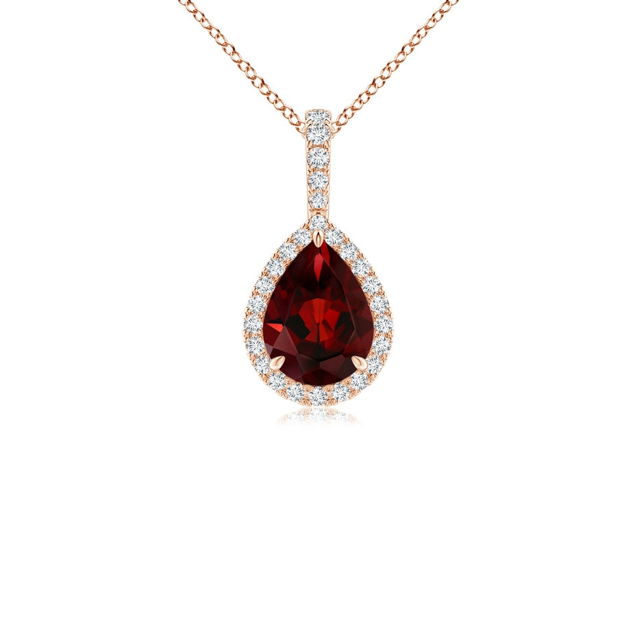 Garnet Teardrop Pendant with Diamond Halo
