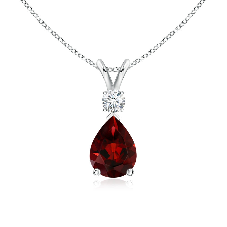 Prong-Set Garnet Teardrop V-Bale Pendant with Diamond