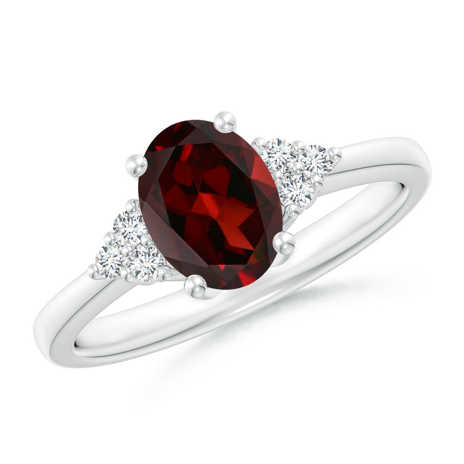Solitaire Oval Garnet Ring with Trio Diamond Accents