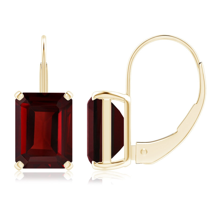 Emerald-Cut Garnet Solitaire Leverback Earrings