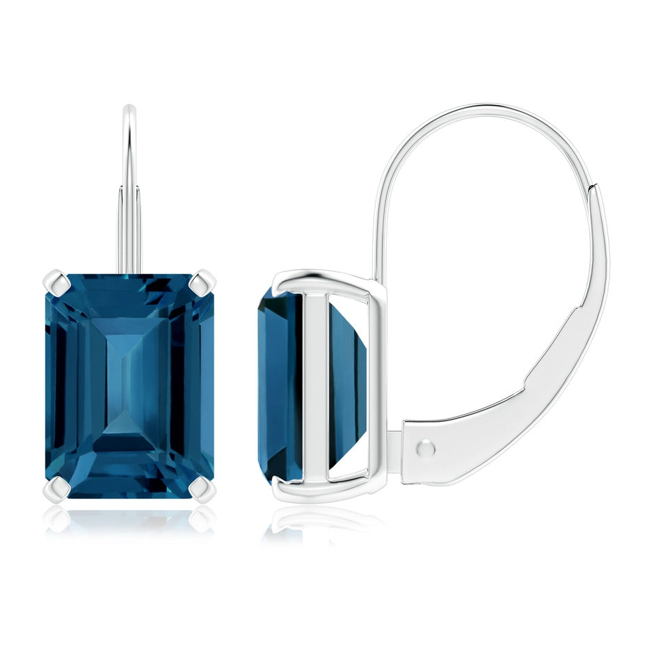 Emerald-Cut London Blue Topaz Solitaire Leverback Earrings