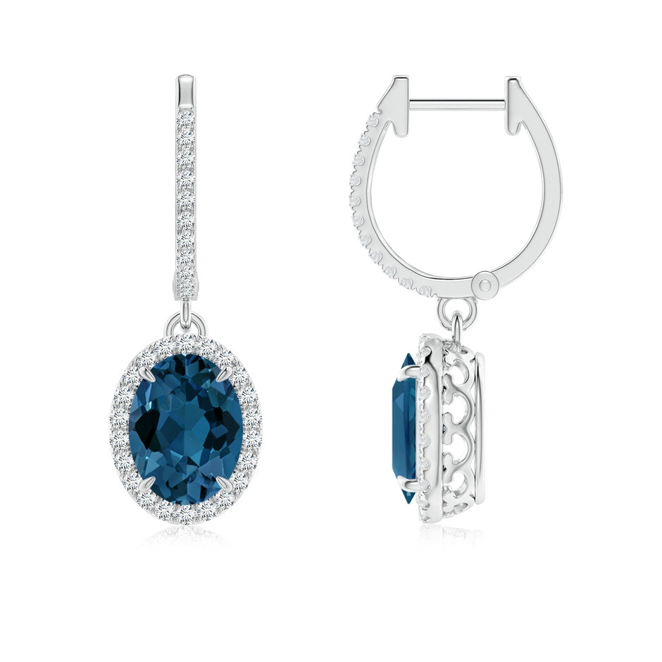 Oval London Blue Topaz Dangle Earrings with Diamonds