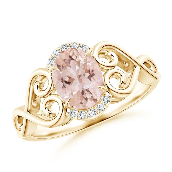 Vintage Inspired Oval Morganite Ring with Diamond Accents