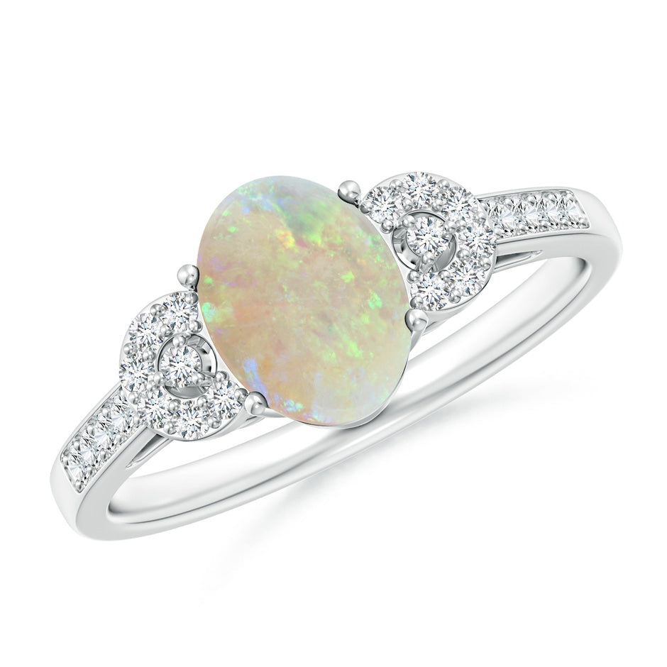 Solitaire Oval Opal Cathedral Ring with Diamond Accents