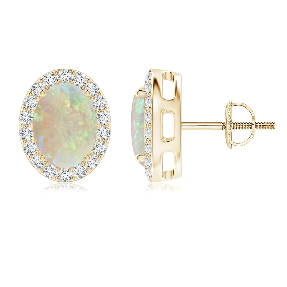 Prong-Set Oval Opal Stud Earrings with Diamond Halo