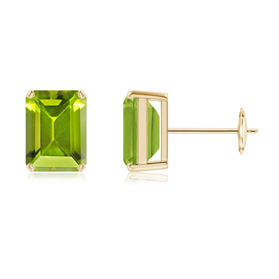 Prong-Set Emerald-Cut Peridot Solitaire Stud Earrings