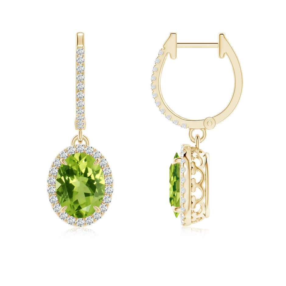 Oval Peridot Dangle Earrings with Diamond Halo