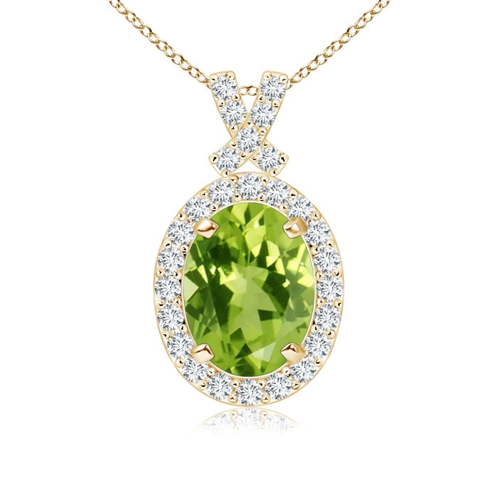 Vintage Style Peridot Pendant with Diamond Halo