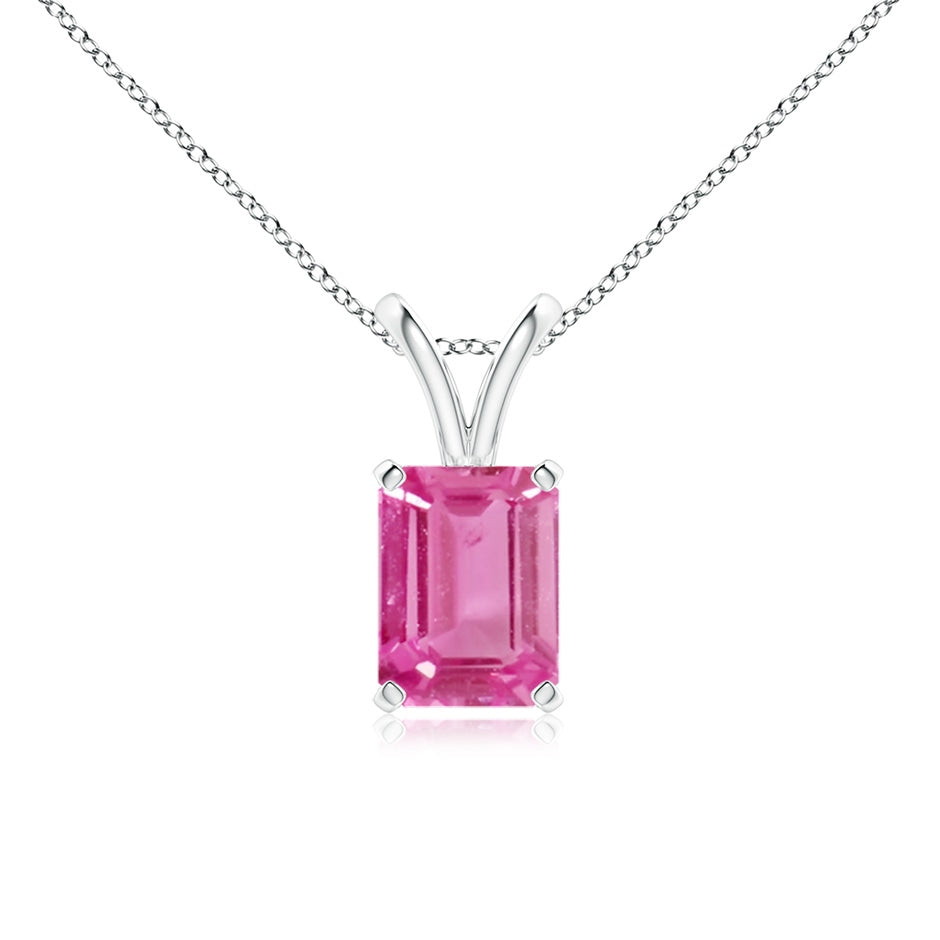 Emerald-Cut Pink Sapphire Solitaire Pendant with V-Bale