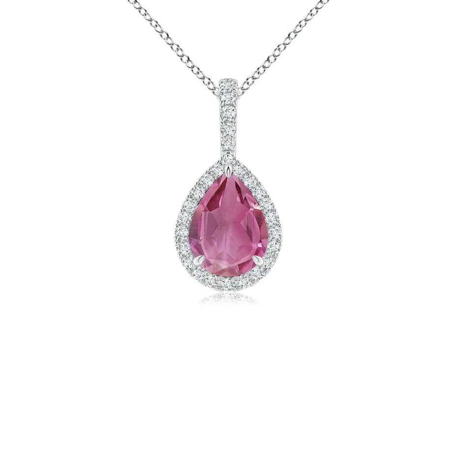 Pink Tourmaline Teardrop Pendant with Diamond Halo