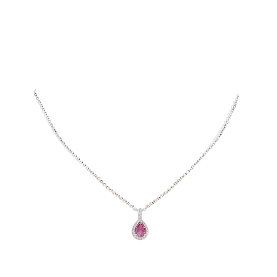 Pink Tourmaline Teardrop Pendant with Diamond Halo