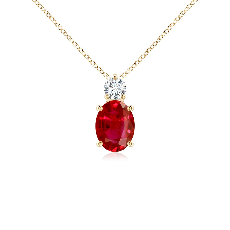 Oval Ruby Solitaire Pendant with Diamond