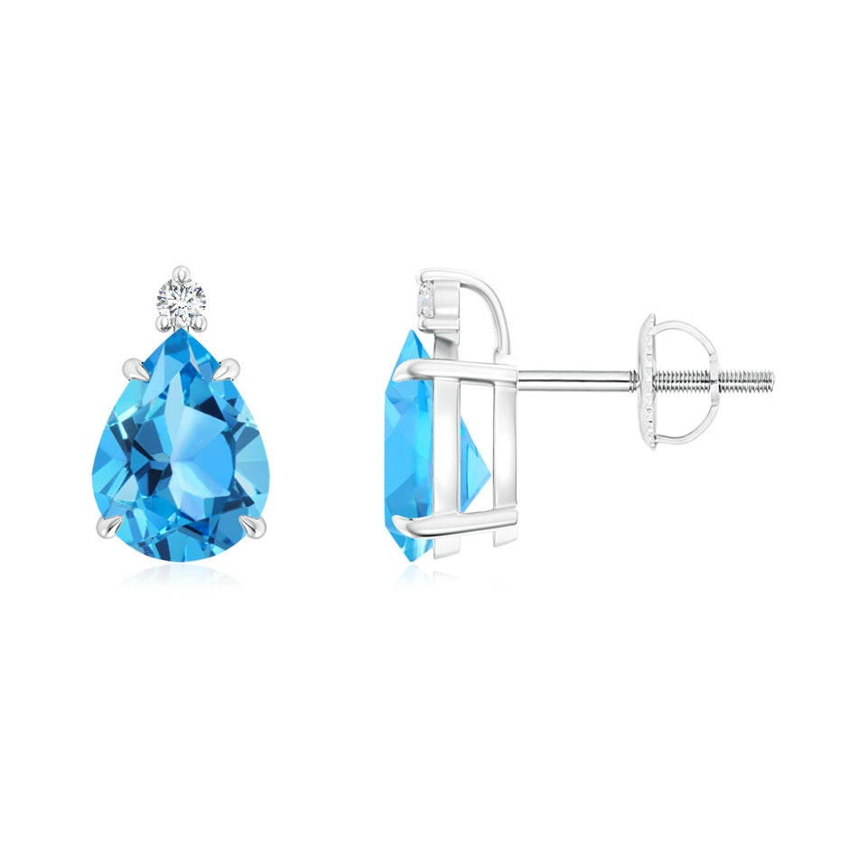 Classic Claw-Set Pear Swiss Blue Topaz Stud Earrings