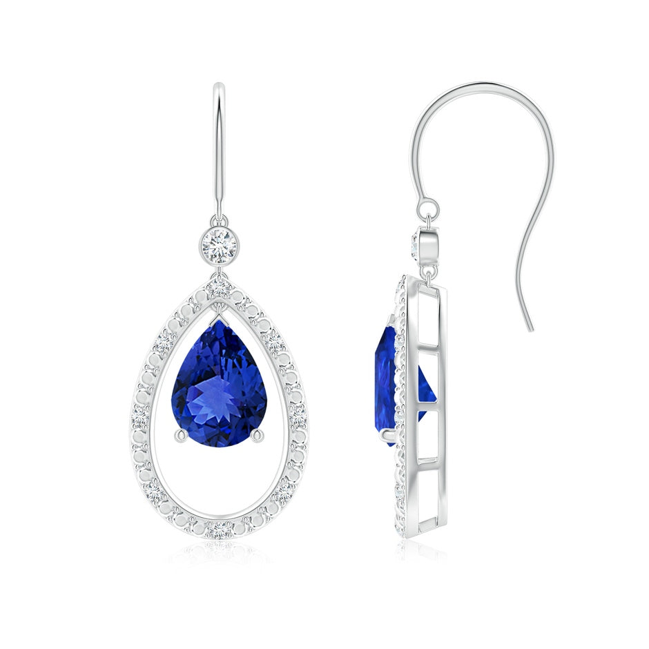 Pear Tanzanite Fish Hook Dangle Earrings with Diamond
