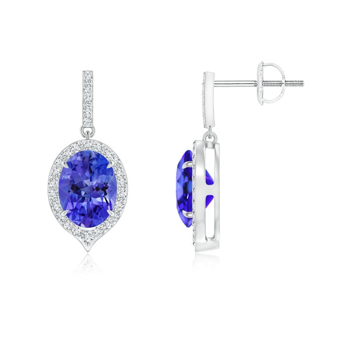Claw-Set Oval Tanzanite and Diamond Halo Earrings
