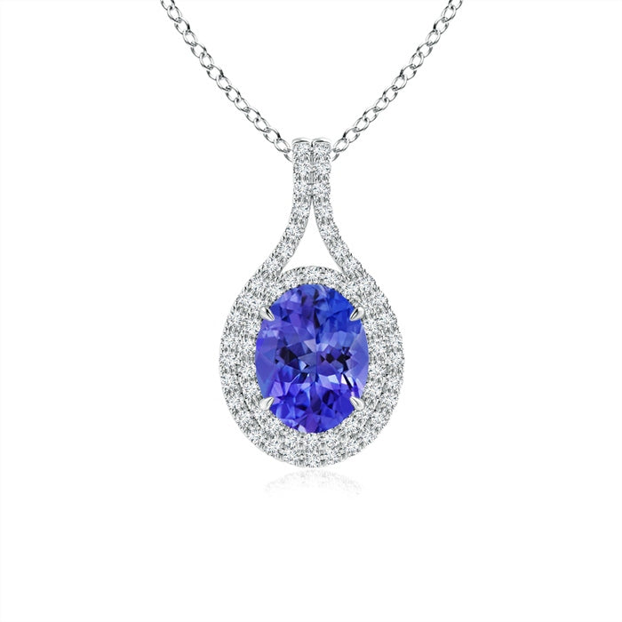 Oval Tanzanite Double Halo Loop Pendant