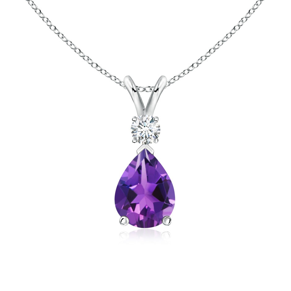 Prong-Set Amethyst Teardrop V-Bale Pendant with Diamond