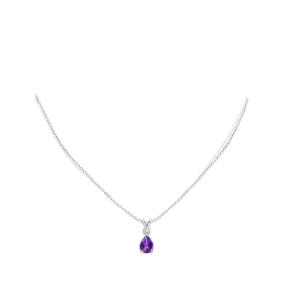 Prong-Set Amethyst Teardrop V-Bale Pendant with Diamond