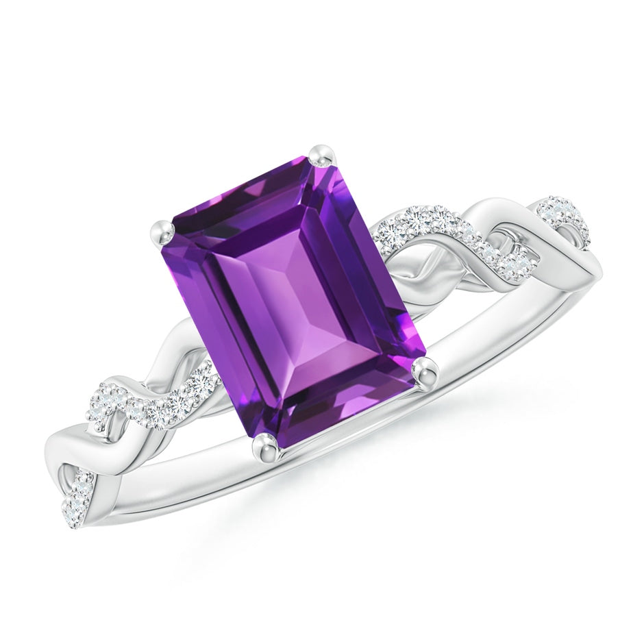 Emerald-Cut Solitaire Amethyst Infinity Twist Ring