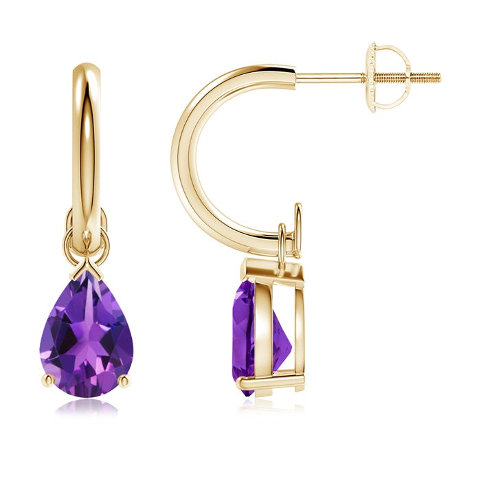 Pear-Shaped Amethyst Drop Earrings with Screw Back