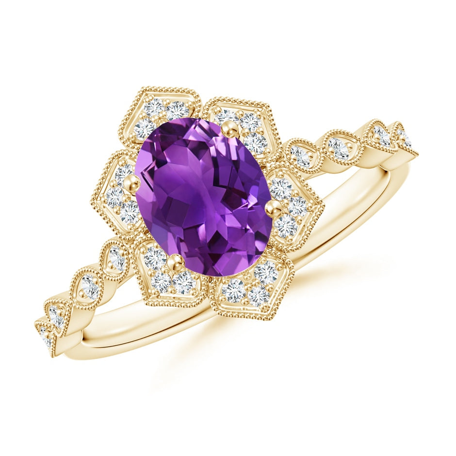 Oval Amethyst Trillium Floral Shank Ring