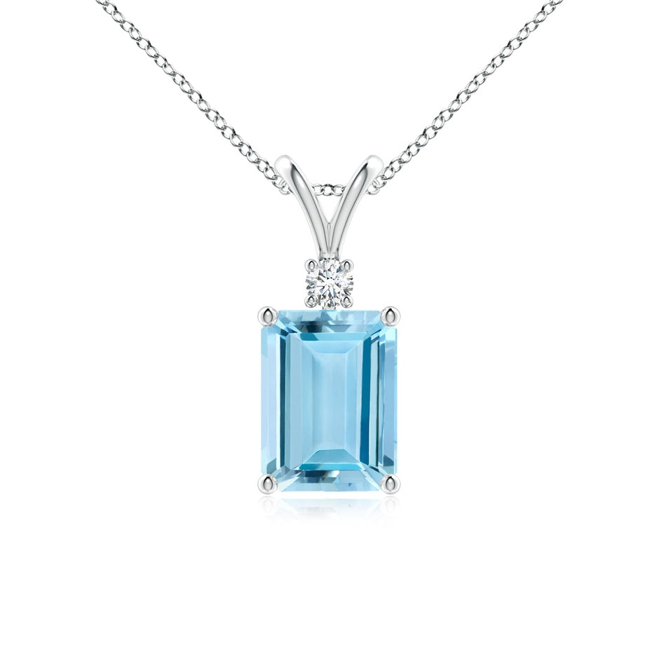 Emerald-Cut Aquamarine Solitaire Pendant with Diamond