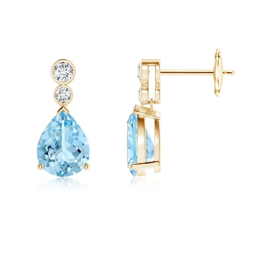 Pear Aquamarine Dangle Earrings with Bezel-Set Diamonds