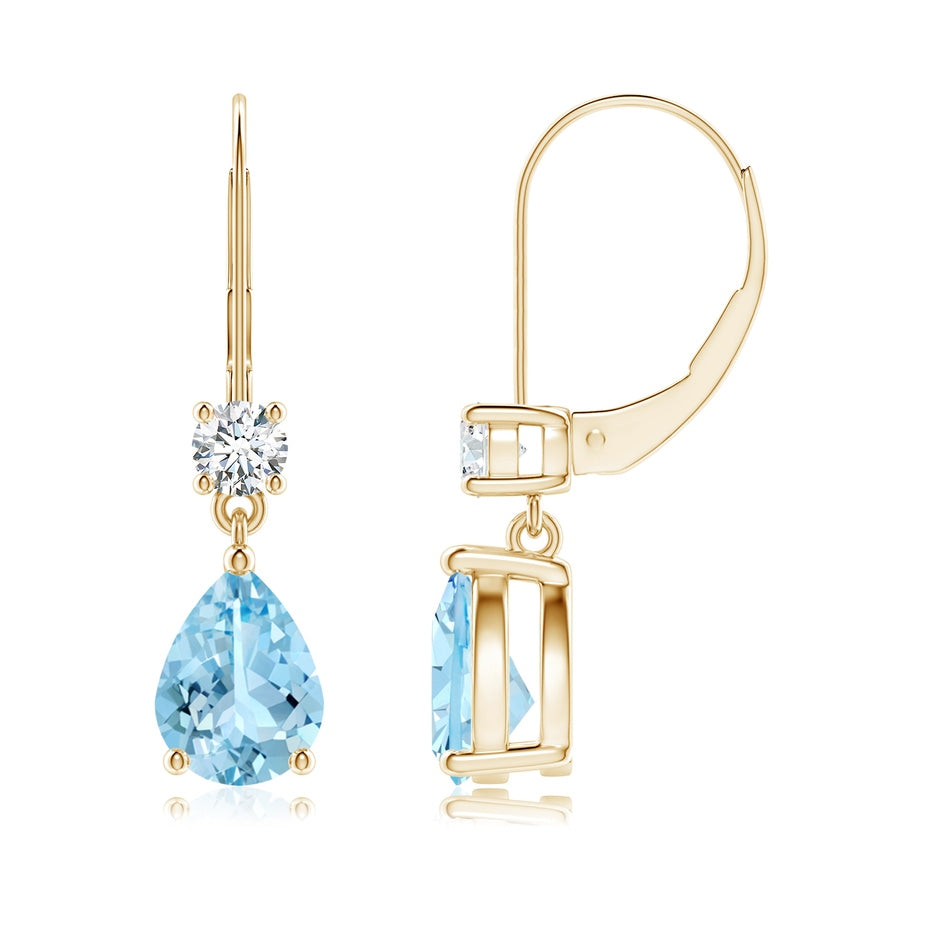 Pear Aquamarine Leverback Drop Earrings with Diamond
