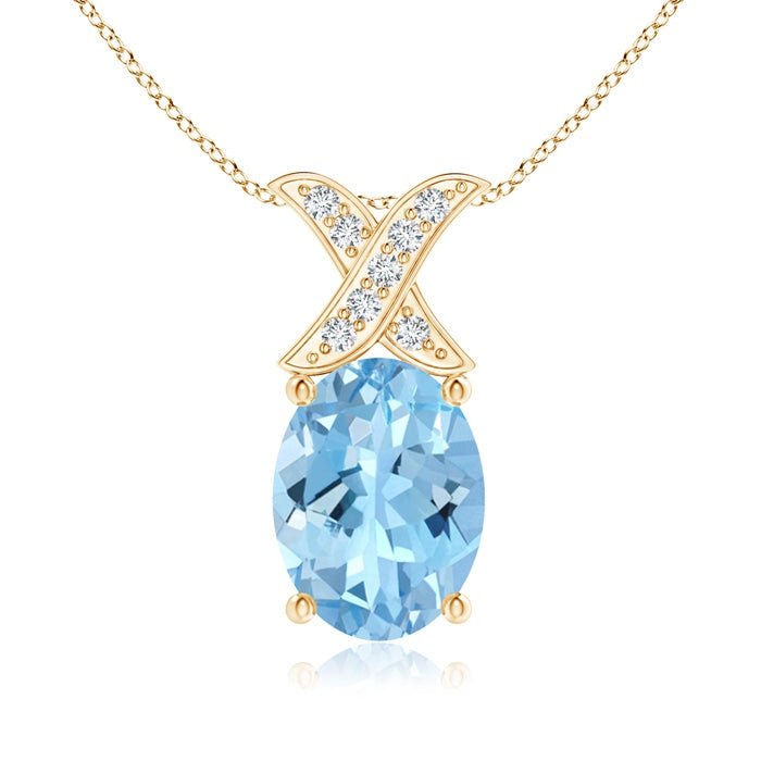 Oval Aquamarine XO Pendant with Diamonds