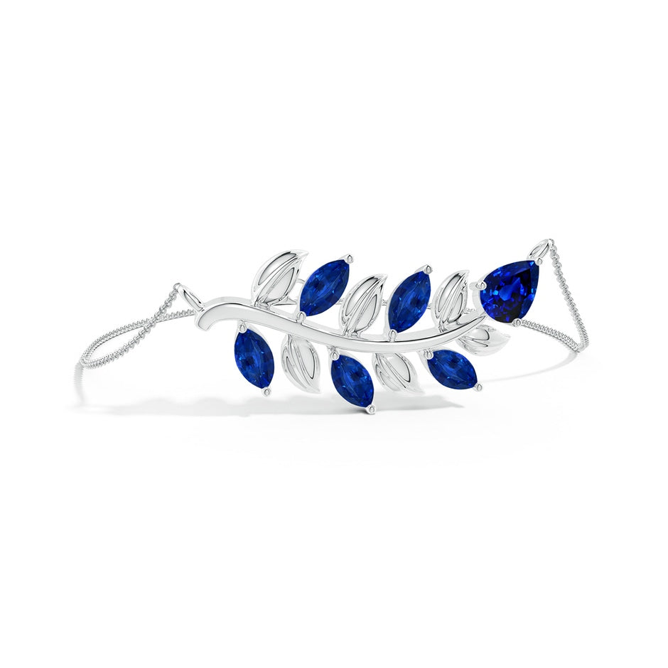 Lab-Grown Pear and Marquise Blue Sapphire Olive Branch Bracelet