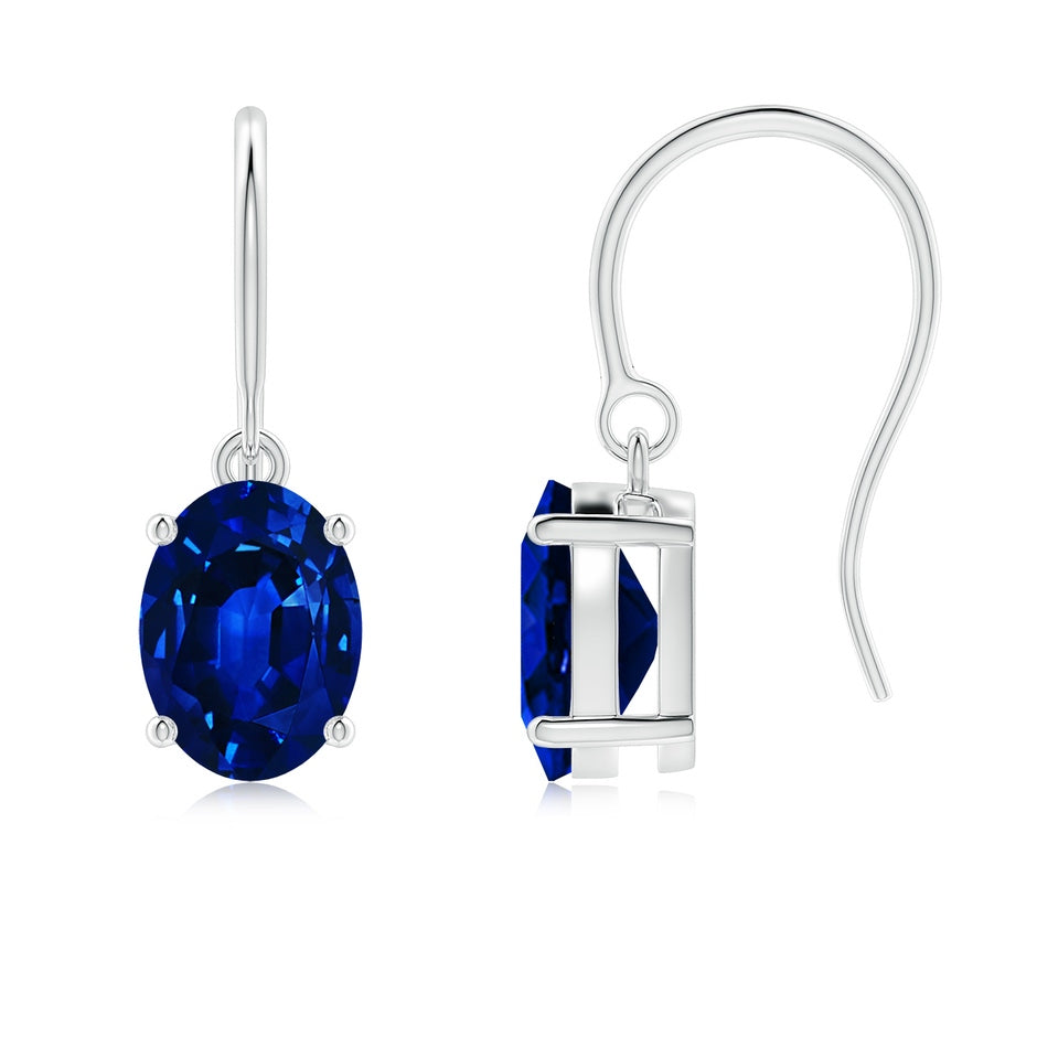 Lab-Grown Oval Blue Sapphire Solitaire Drop Earrings