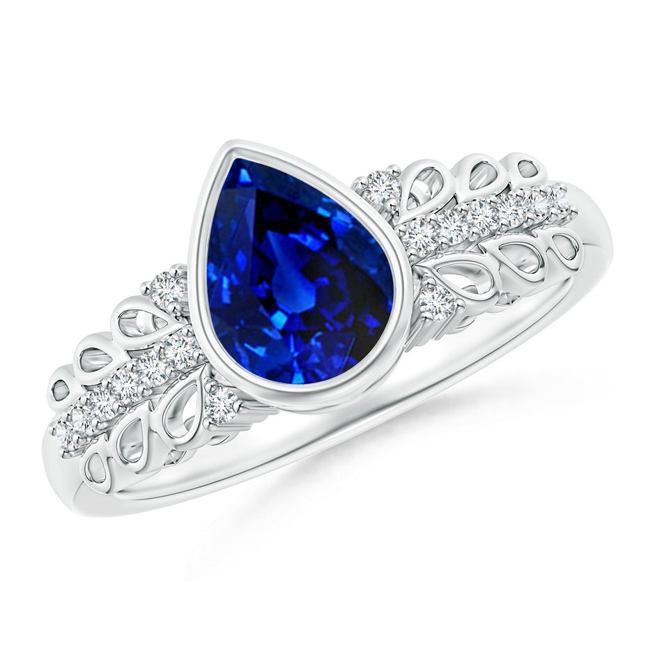 Lab-Grown Pear Blue Sapphire Vintage Style Ring with Diamond Accents