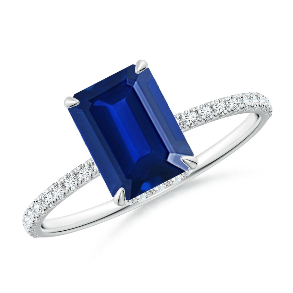 Lab-Grown Emerald-Cut Blue Sapphire Hidden Halo Classic Engagement Ring