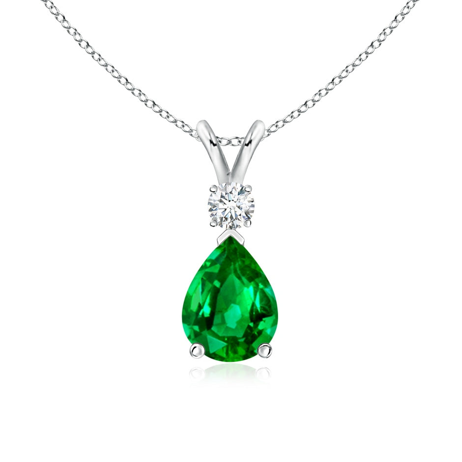 Prong-Set Emerald Teardrop V-Bale Pendant with Diamond
