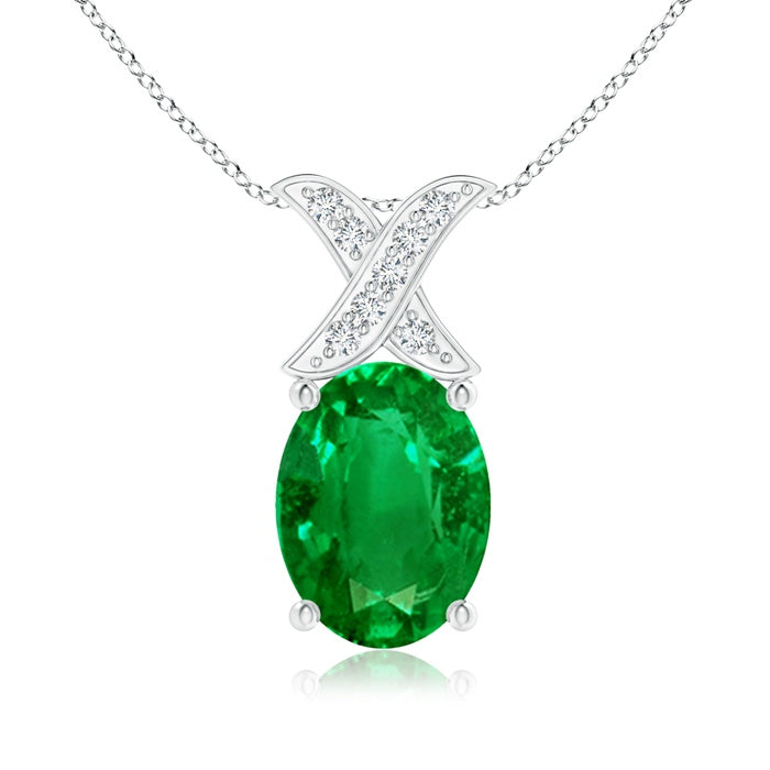 Lab-Grown Oval Emerald XO Pendant with Diamonds
